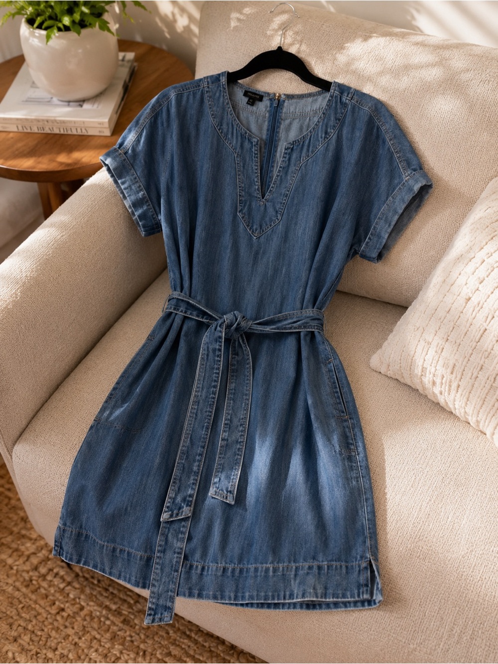 Talbots Denim V-Neck Dress in Medium Blue